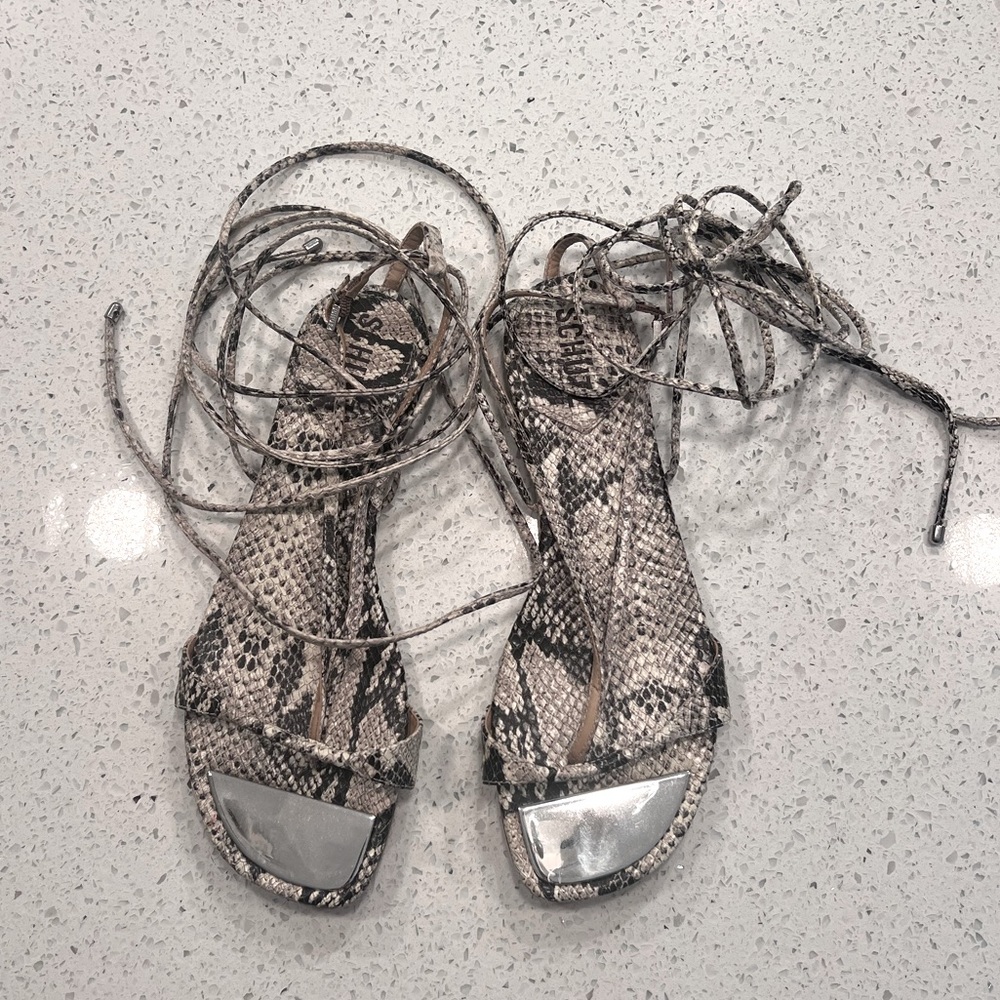 Schutz lace up snake print sandal